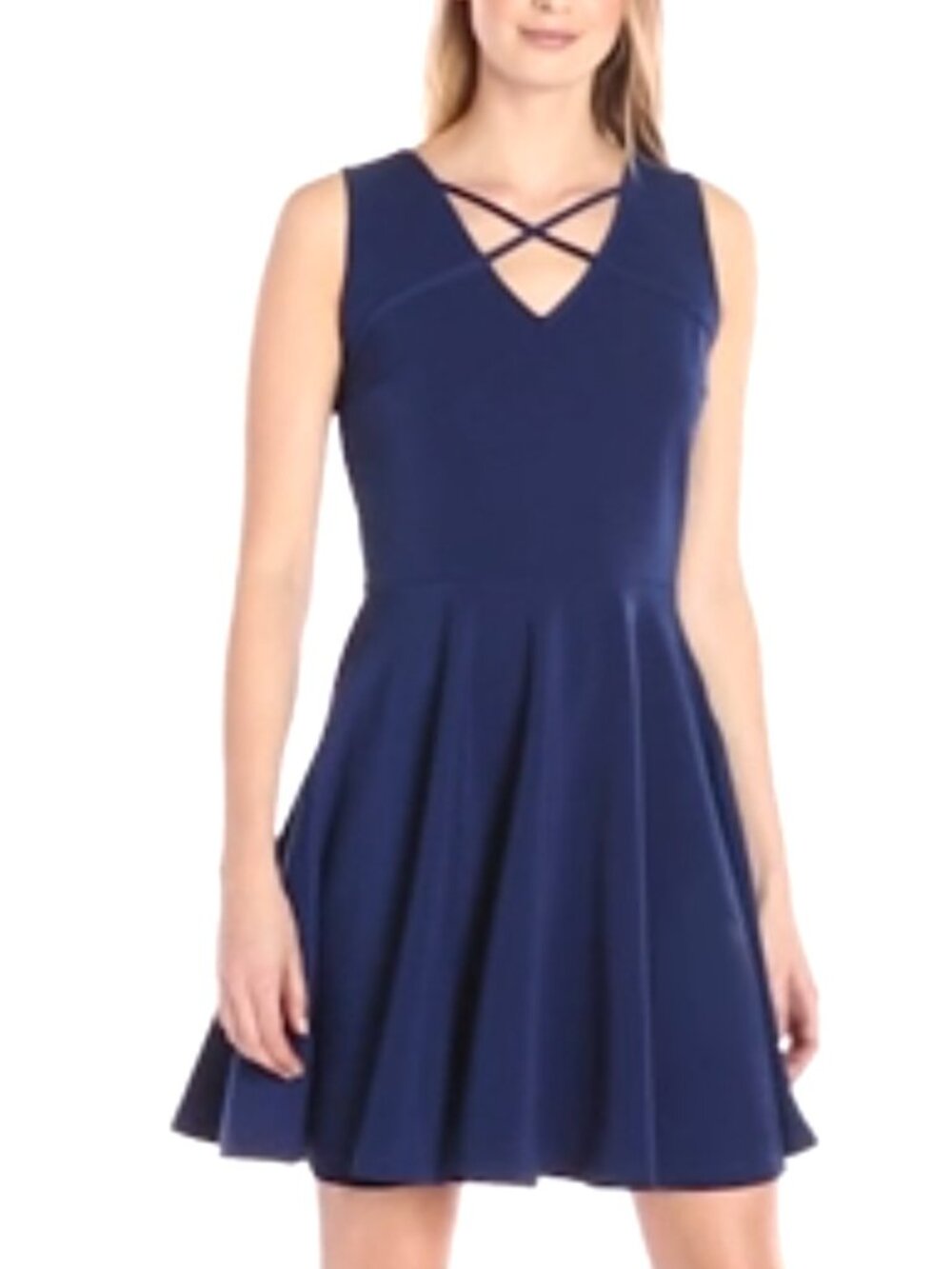 Lark & Ro blue New Navy fit & flare short sleeveless dress XL criss-cross v-neck